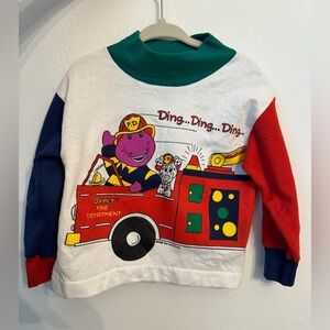 Vintage 90’s Barneys Fire Department Kids Long Sleeve Shirt Red, Blue